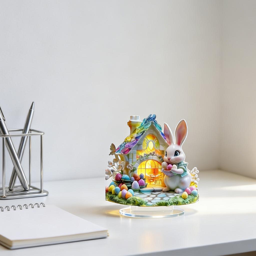 Bunny Easter Decora Spring Ornament 2D Acrylic Desktop Ornament Accessories For Living Room Holiday Party Supplie()