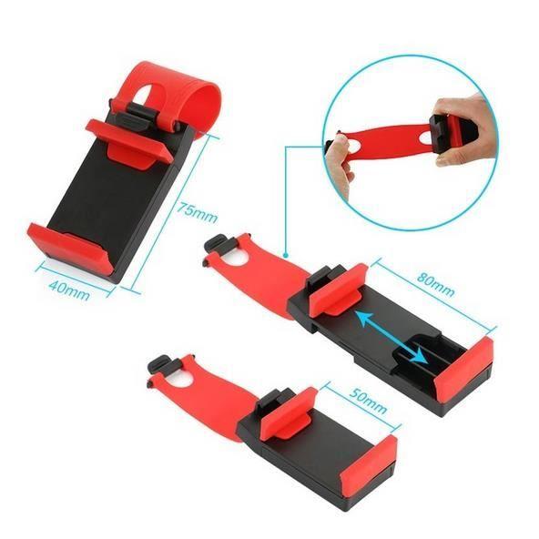 Support Universel - EURO MEGA - Clip de Volant - Plastique Rouge - Compatible iPhone et Samsung