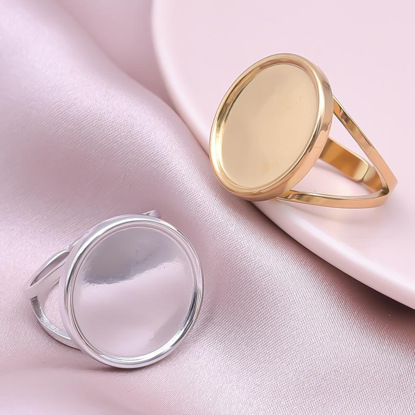 Fashion DIY Drip Oil Rhinestone Round Oval Water Droplets Blank Settings Open Adjustable Stainless Steel Ring For Women Men Gift