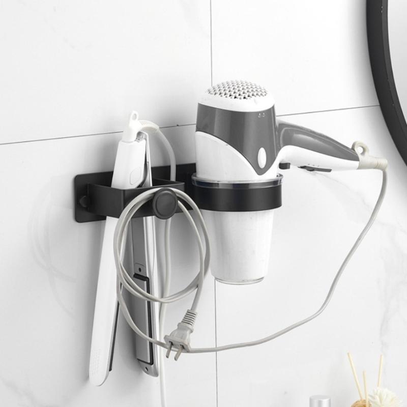 Self Adhesive Installation Blow Dryer Rack Convenient Hair Dryer Wall Shelf Aluminum Stand Holder for Bathrooms