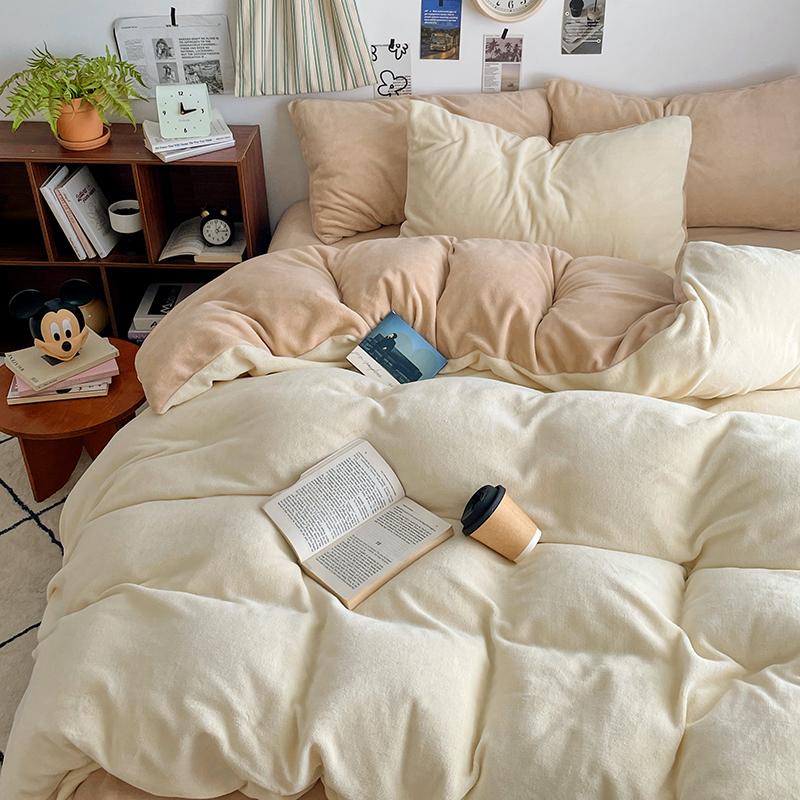 Pink Thick Milk Velvet Duvet Cover, Autumn and Winter Warm Comforter Cover, Reversible Soft Solid Color Bedding Quilt Covers 1pc