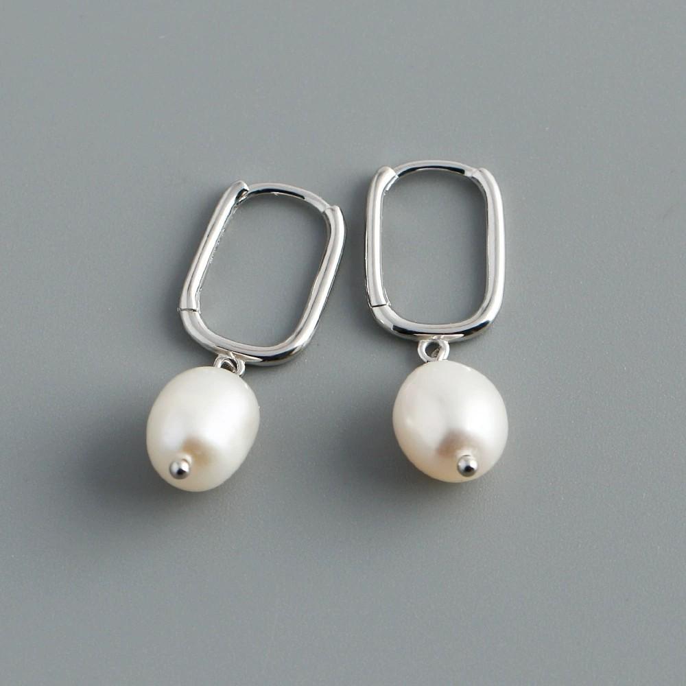 Fashion Jewelry 925 Sterling Silver Pearl Drop U-shape Hoop Earrings Dainty Trendy Earring Jewelry Party Gift for Women