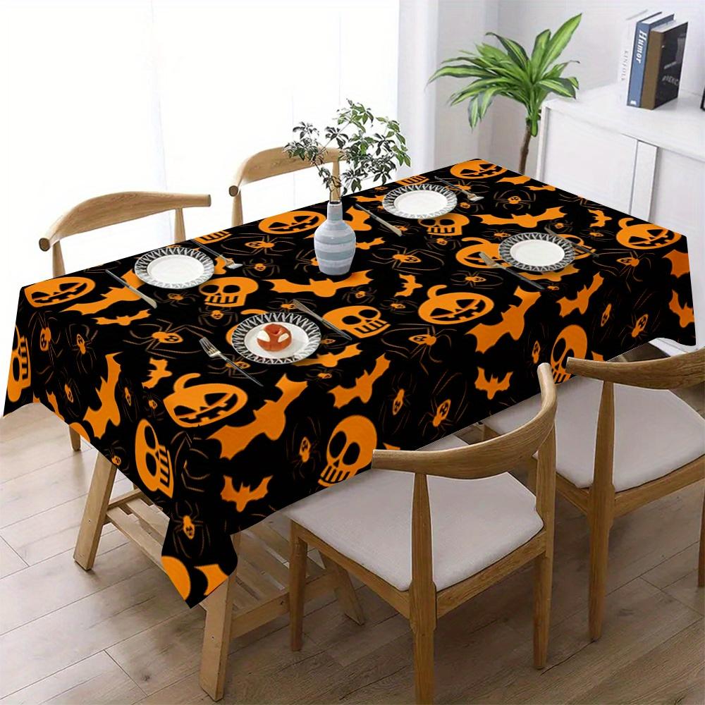 Halloween tablecloth with pumpkin, bat and spider web patterns - durable polyester square tableclothzyc