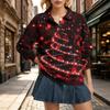 Women's Christmas Print Long Sleeve Top Casual Loose Fit Lapel Collar Blouse for Fall and Winter