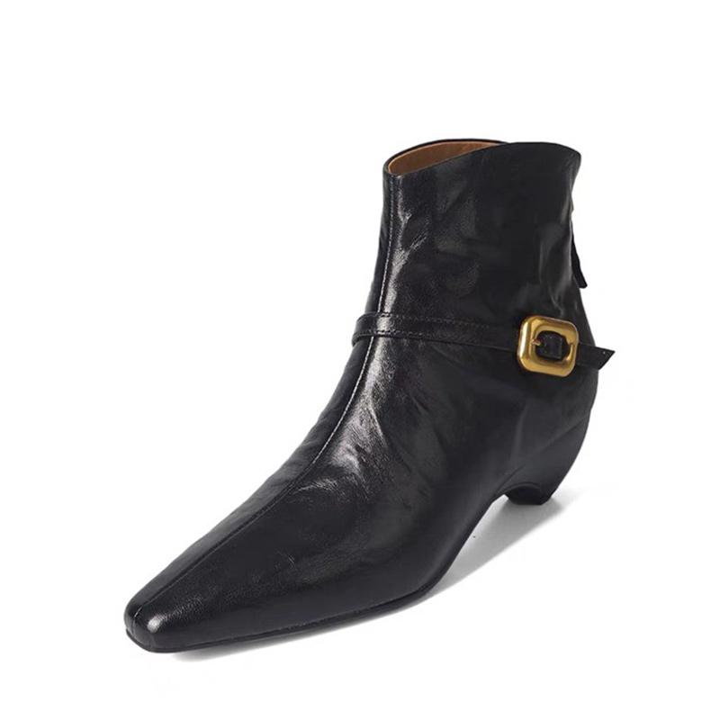 Pointed Toe Women Ankle Boots Designer Leather Mid Heels Shoes 2025 Trend Winter New Fashion Chelsea Boots Goth Botas De Mujer