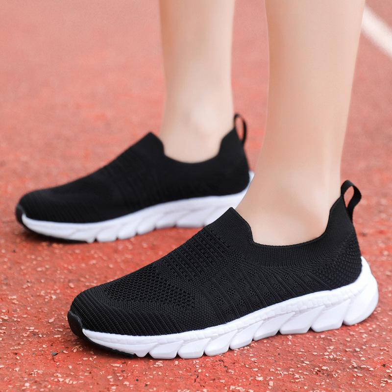 

Summer casual soft-soled foot socks shoes flat-soled fly-woven breathable sneakers large-size women s shoes 42 чёрный