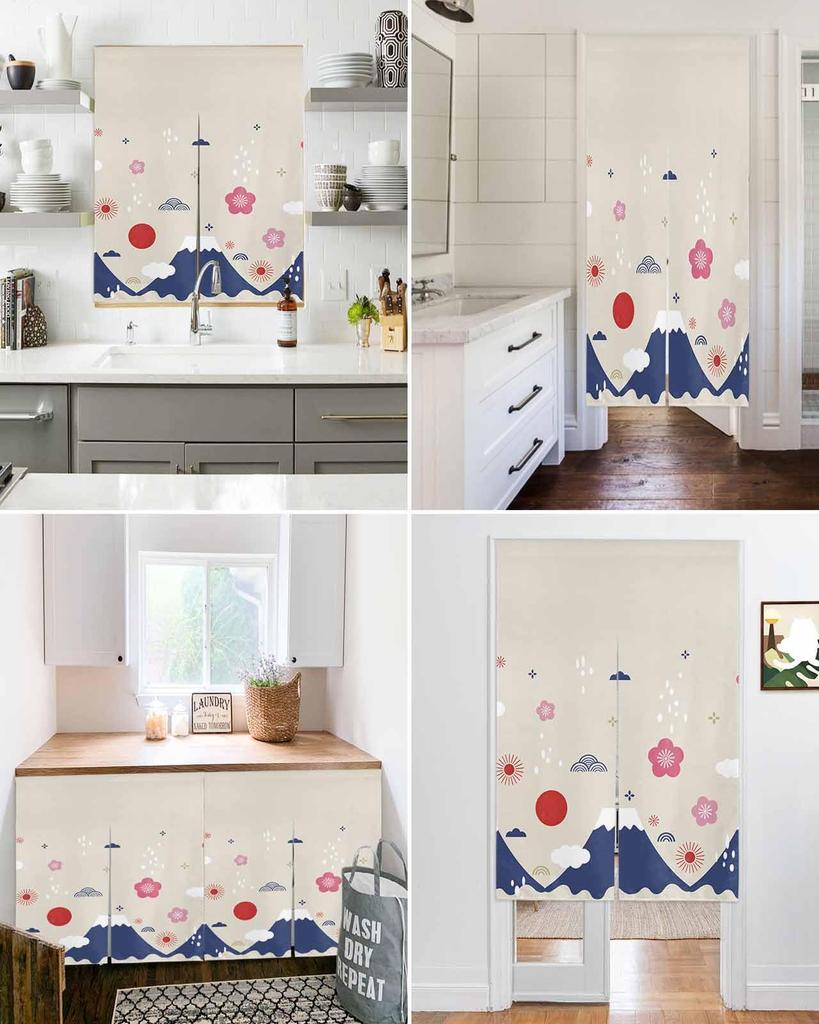 Blackout Noren Room 75cm Wide X 120cm Featuring a Fuji and Cherry Blossom Creating a Relaxing Atmosphere In the Living Thick Curtains Provide and