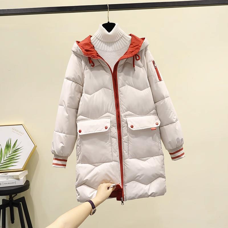 Moda Tendenza Inverno Nuovo Casual Donna Media Lunghezza Cappotto di Cotone Con Cappuccio Giacca di Cotone Ispessito Larga