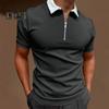 Men's Zip Collar T-Shirt Solid Color Short Sleeve Lapel Tee Shirt Casual Slim Fit Summer Top for Street Vacation Work Sports