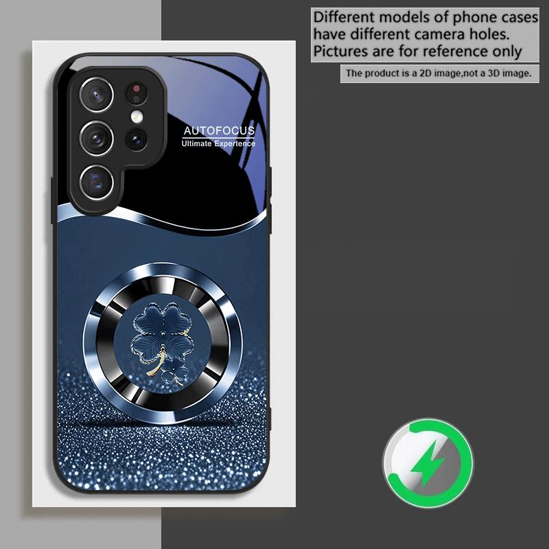 Purple Four Leaf Flower For Samsung Galaxy S20 FE S21 22 23 Plus S24 Ultra S25 Edge S24Ultra For Magsafe Glass Phone Casee