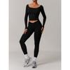 Fashion Nude Feel Brushed Yoga Clothes Suit Women's Big Neckline off-Shoulder Long Sleeves Tight Sports Fitness Pant Belt Chest Pad