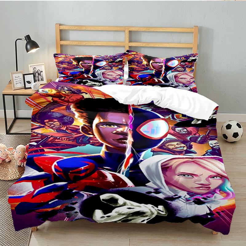 Into The Spider-verse 3-teiliges Bettwäsche-Set, Ideal für 1 Bettbezug und 2 Kissenbezüge, Perfekt als Geschenk für Fans, Ideal für Schlafzimmer, Studentenwohnheim