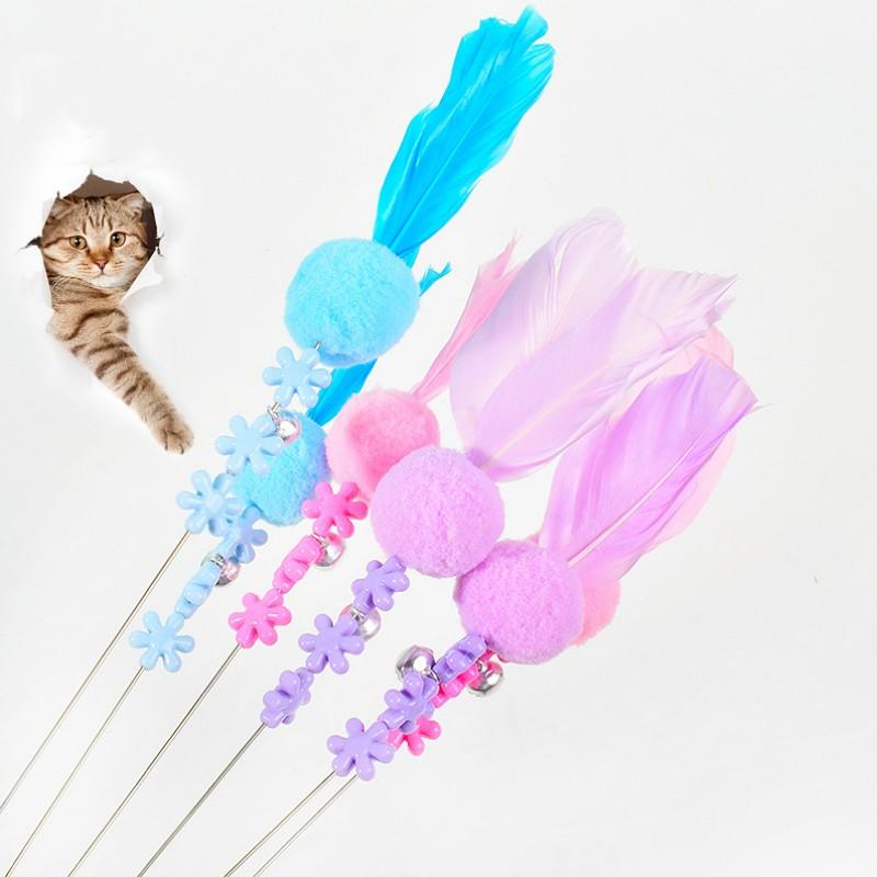 Cat Toys Feather Interactive Cat Toy Long Handle Toys for Cats Teasing Stick Steel Wire Cats Toy Wool Ball Sticks Pet Supplies
