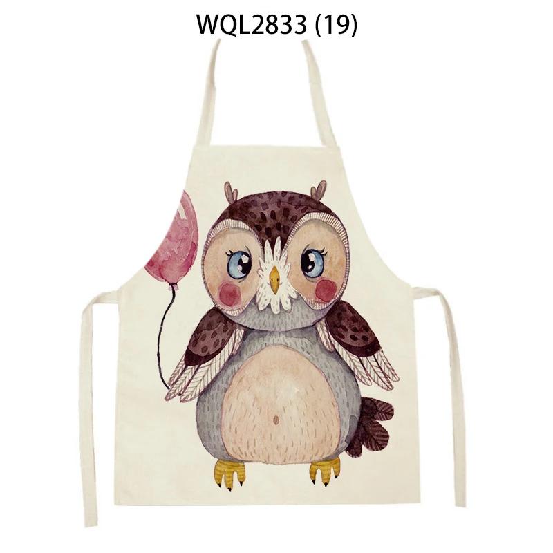 Animal Printed Kitchen Aprons Women Men Dinner Party Cooking Waist Bib Fox Cattle Bear Pattern Baking Pinafore Cleaning Apron