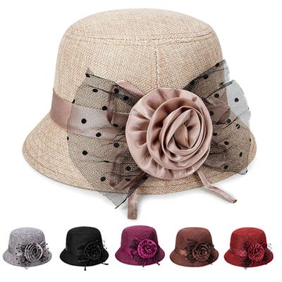 Chapéu de guarda-sol de linho feminino protetor solar estilo princesa chapéu grande vaso de flores chapéus de meia-idade e idosos
