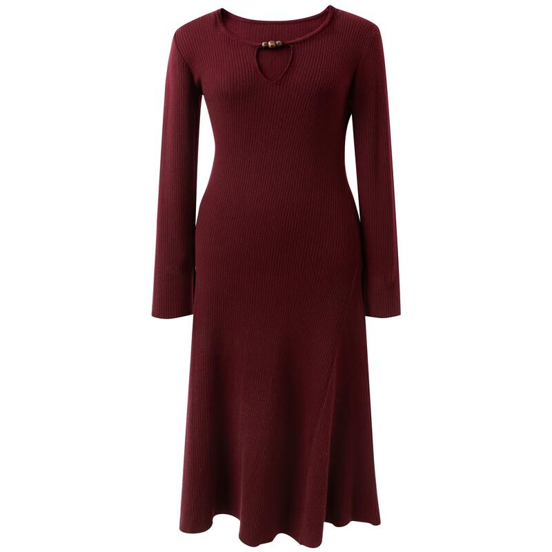 SanCai 2025 Winter Ribbed Knit A-line Hollow Out Long Dress