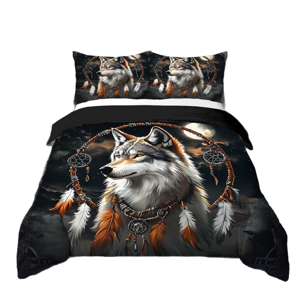 Wolf Cartoon Three-Piece Home Textile Bedding 3D Digital Printing Quilt Cover Customization