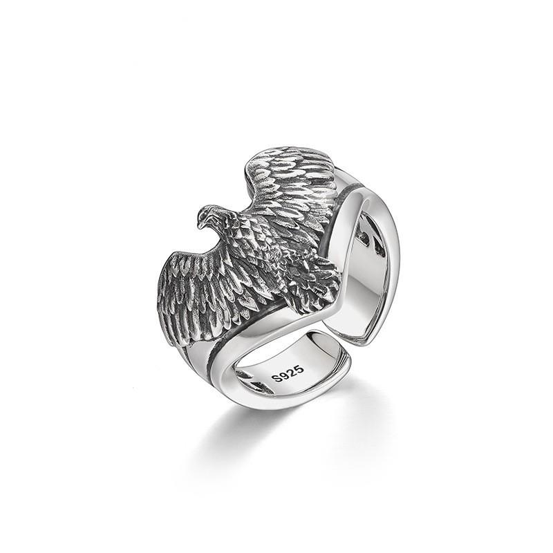 Adjustable Open Eagle Ring Men Women Sterling Vintage Geometric Animal Jewelry Adjustable Open Band
