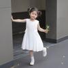 Neuer Stil Ärmelloses Kleid für Mädchen Sommer Re Baumwolle Weißes Trägerkleid Kleid mit Weitem Saum Für Junge Mädchen