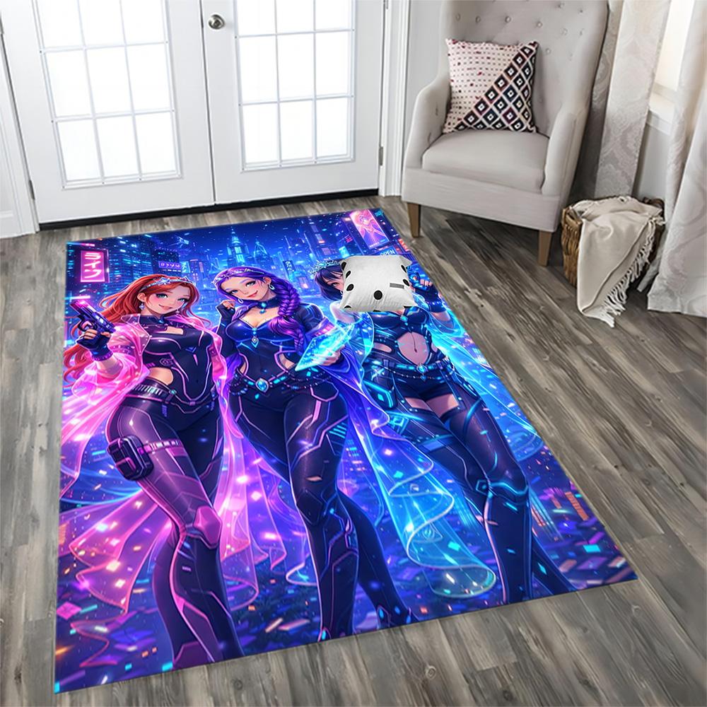 Magische Meisjes in Neonlichten vloerkleed voor woonkamers, slaapkamers, huisdecoratie en als cadeau.