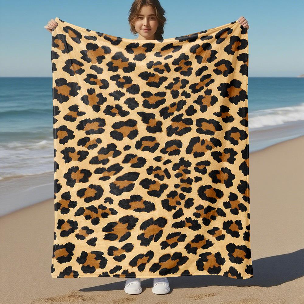 1PC Leopard PrintOutdoor Flannel Blanket - Soft Plush Decor for Picnics, camping, Bedroom, Playroom, Office, or Lunch Break 1225A