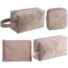 Hiro World Trade Makeup Pouch Velour Cute Makeup Cosmetic Pouch 4-piece Set, Material, Pouch, Women's (Cream)
