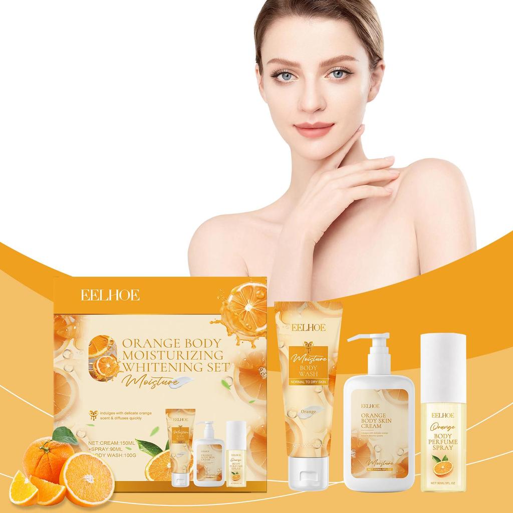EELHOE Orange Body Moisturizing & Whitening Fragrance Gift Set Gentle Emollient Hydrating Moisturizing Skin Care Set