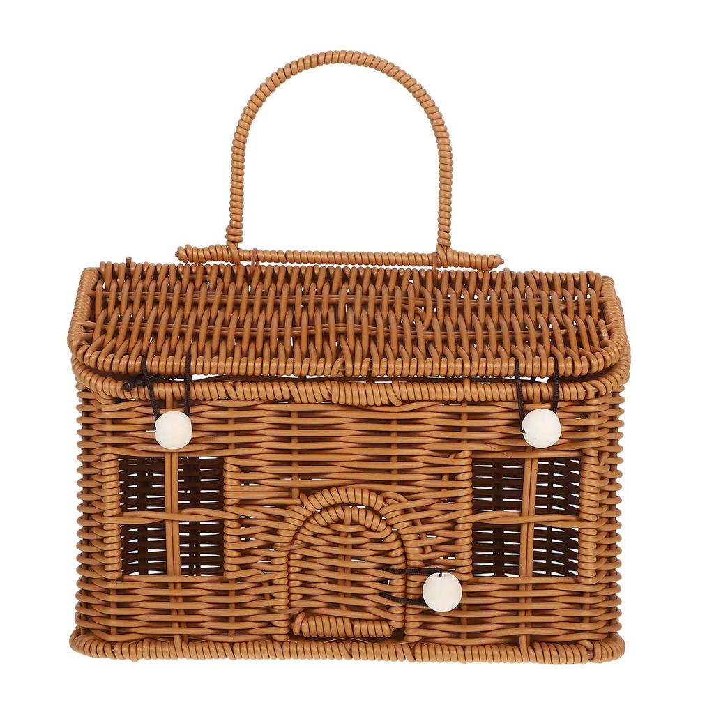 Rattan Picnic Basket Large Capacity, Woven Storage for Wedding Favors Vegetables, Vintage Decorative Box with Lid