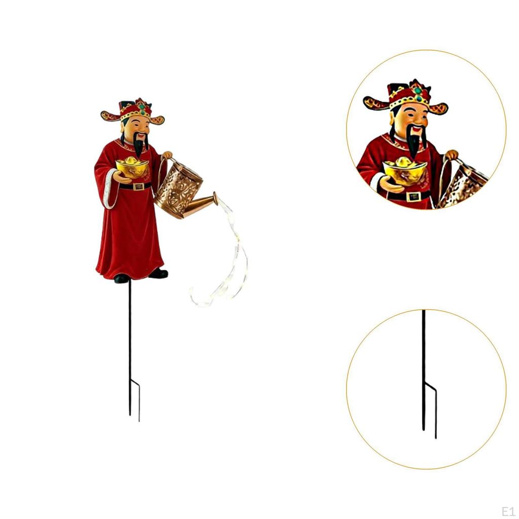 Solar Garden Stake Light God of Wealth Figure Collectible Powered Kettle Ornament for