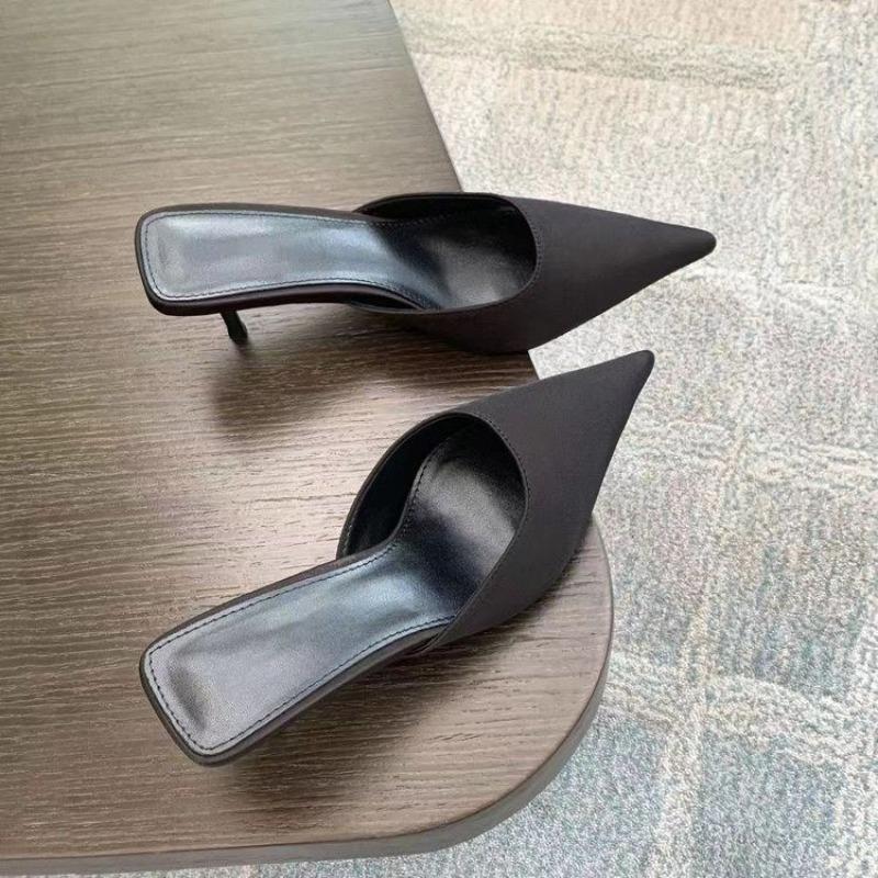 2025 New Summer Fashion Thin Low Heels Concise Pointed Toe Women Slippers Party Pumps Mules Slide Shoes Hot Selling Heel Shoes