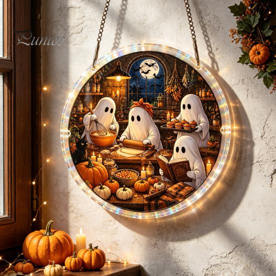 Creative Decompressing Puzzle Halloween Acrylic Sun Catcher, DIY Spooky Suncatcher Kit, Hanging Decor Gothic Stained Glass Window Ornament for