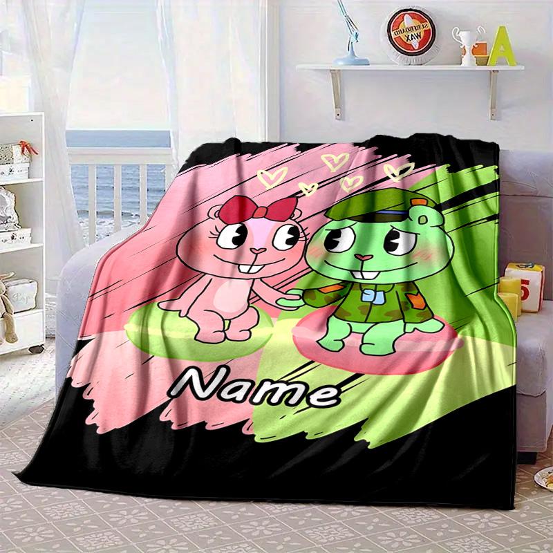 Custom Name Happy Tree Celebration Blanket Bed Sofa Blanket Flannel Blanket for Camping, Hiking, Picnic Essentials,gift for Family and Friends