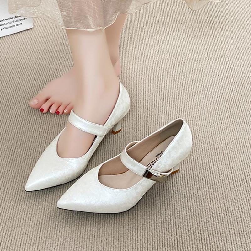 Fashion Temperament Women's Shoes Pointed Shallow Top Single Shoe Fashionable and Versatile Metal Decoration Fine Heel Women's Shoes