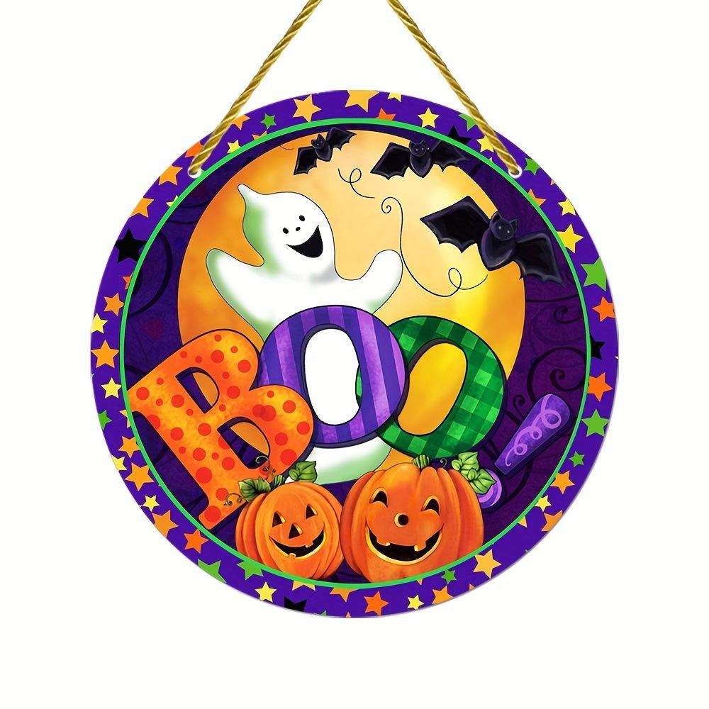 

2d Плоский 20*20см, Популярное украшение для дома на Хэллоуин, Деревянный круглый логотип с призраком и тыквой, Креативная декоративная табличка, для дома, кухни, сада, офиса 20*20cm