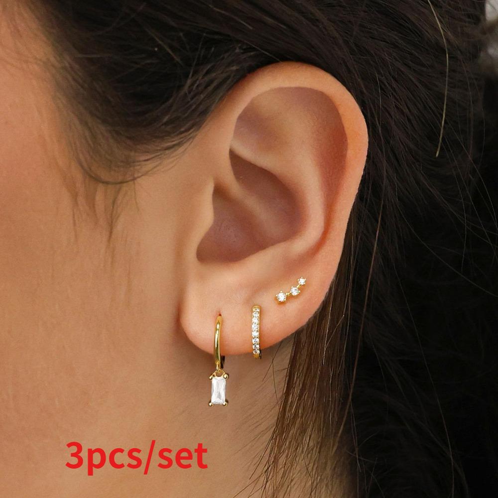 

3 шт./комплект Изысканные серьги-гвоздики из зеленого циркония для женщин Серьги-гвоздики в виде цветка Украшения для пирсинга хряща золотой