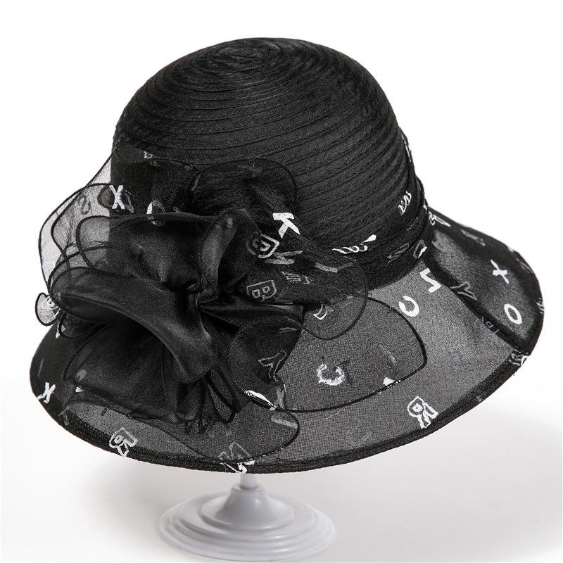Elegant temperament organza hat women's spring summer bucket hat versatile top hat travel sun hat