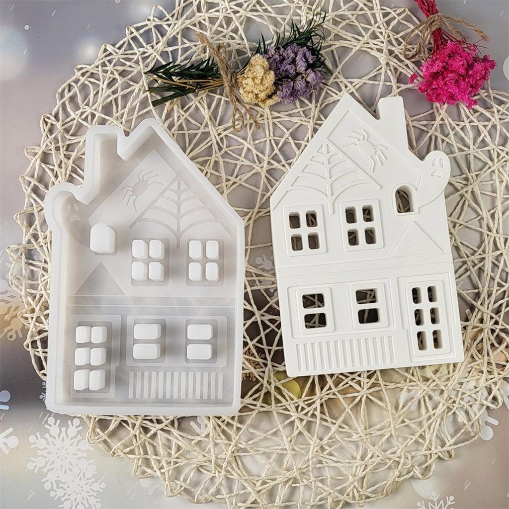 Creative Halloween House Silicone Mold Multi Purpose Silicone House Mould for Halloween Pumpkin Spider House Artworks
