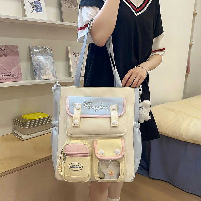 Colorblock Umhängetasche Damen College-Stil Schultertasche Junior High School Schülerinnen Große Kapazität Tragetasche