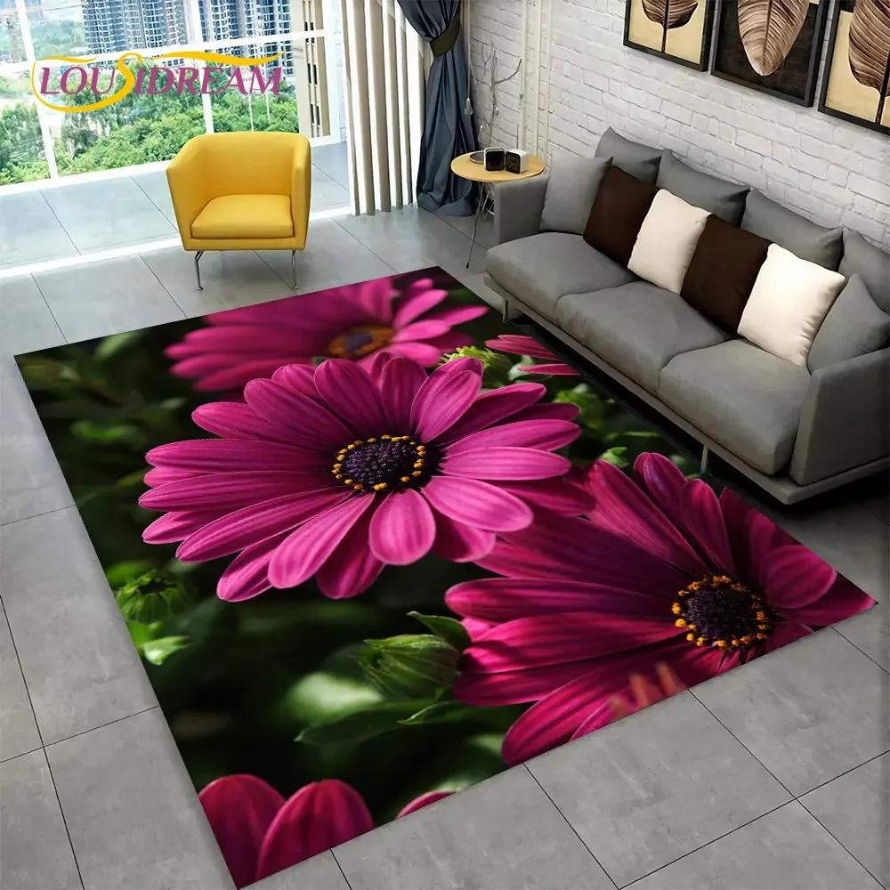 3D Nordic Luxury Flower Rose Area Koberec velký,Koberec pro domácí obývací pokoj Ložnice Sofa Rohožka Dekor,Dětské protiskluzové rohože