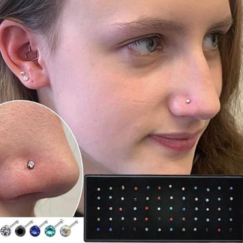 40/60Pcs Women Nose Piercing Ring Steel Silver Surgical Hoop Cartilage Stud