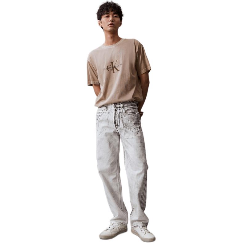 Calvin Klein Casual Commuting Letter Print Cotton Short Sleeve T-Shirt Men Tops Honey-Tea-Brown ZM02716