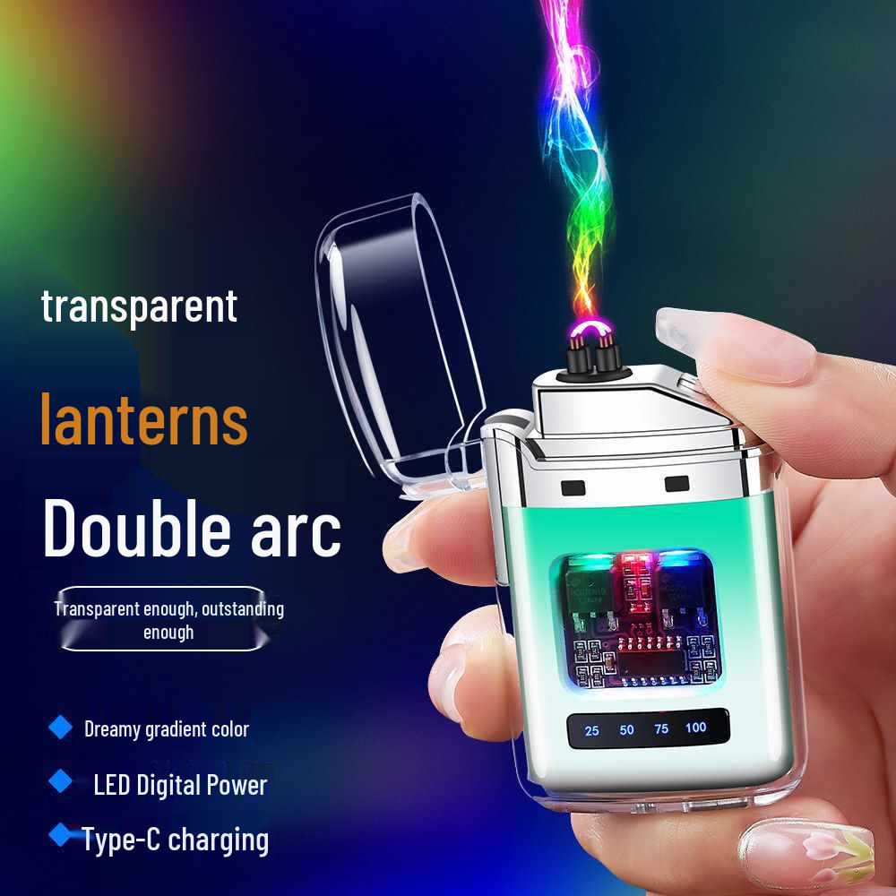 Transparent Gradient Electronic Pulse Windproof Double Arc Lighter Gift