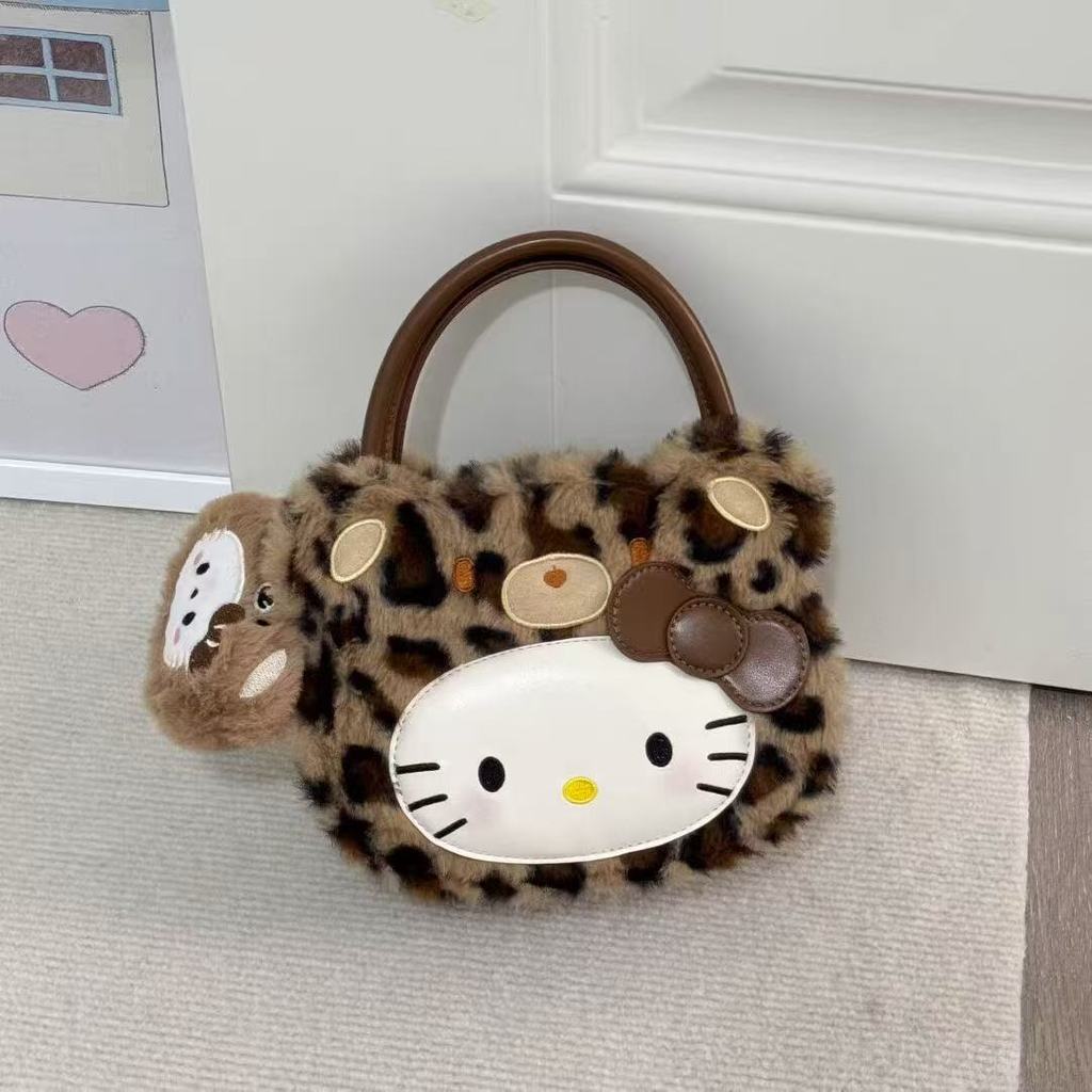 Hello Kitty Retro Leopard Print Shoulder Bag With Pu Material For Daily Use
