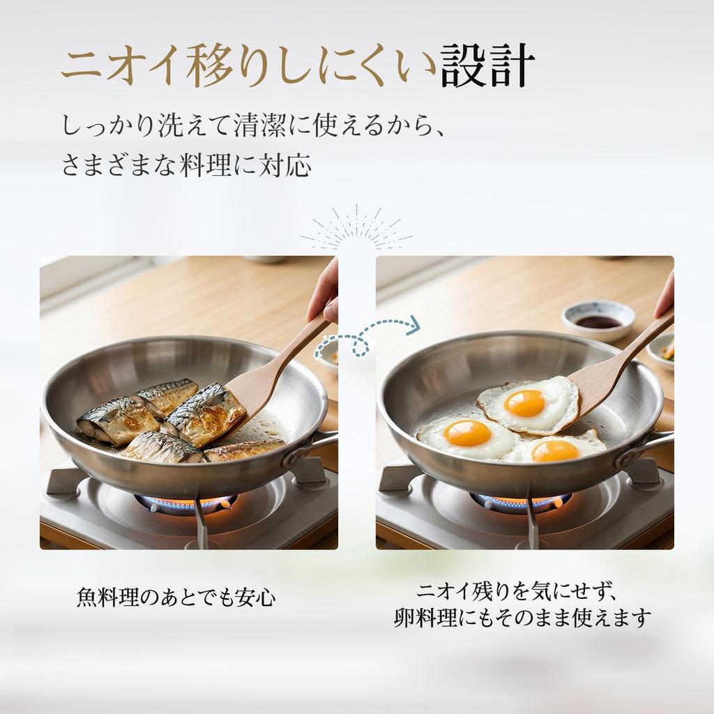 WANGYUANJI Stainless Steel Frying Pan, 26cm, Uncoated, Suitable for Induction and Gas Stoves, High Heat Efficiency, Dishwasher Safe, Durable.