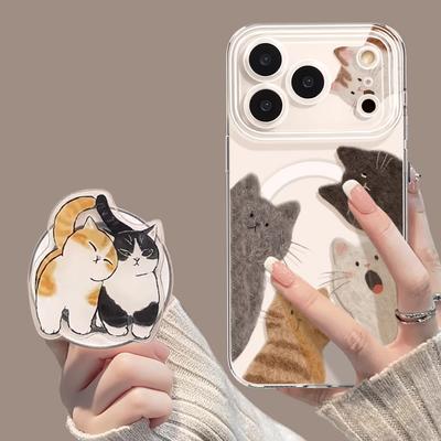 Probe Kitten Magnetic Attraction Is Suitable for Apple 17 Bracket 16pro Transparent 15max Cute 14iphone13 Mobile Phone Case