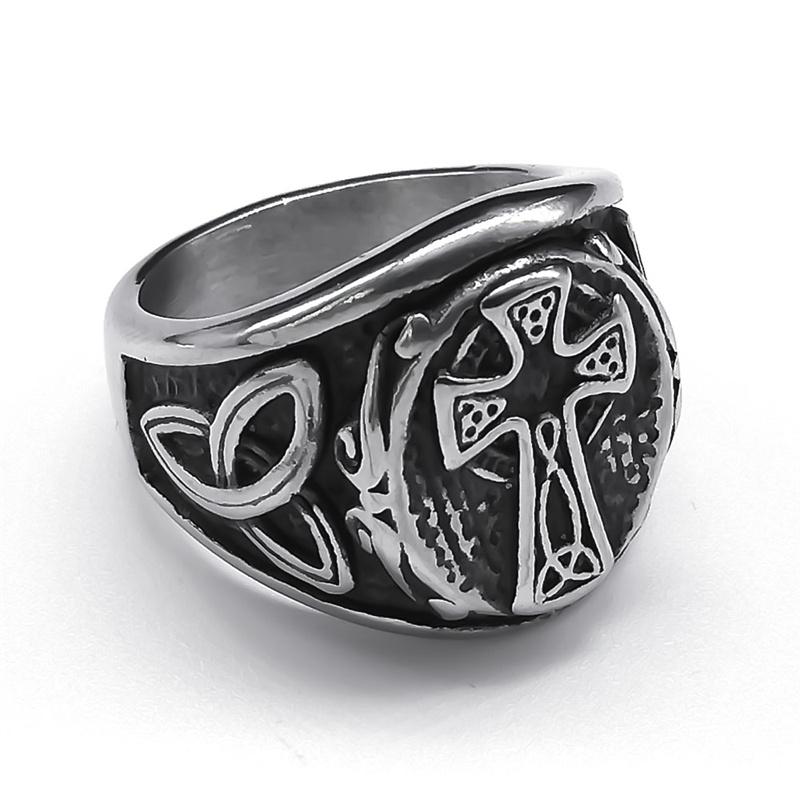 Viking Trinity Knot Cross Finger Ring Stainless Steel Men s Nordic Irish Celtic Knot Rings Male Punk Jewelry R431S02 11