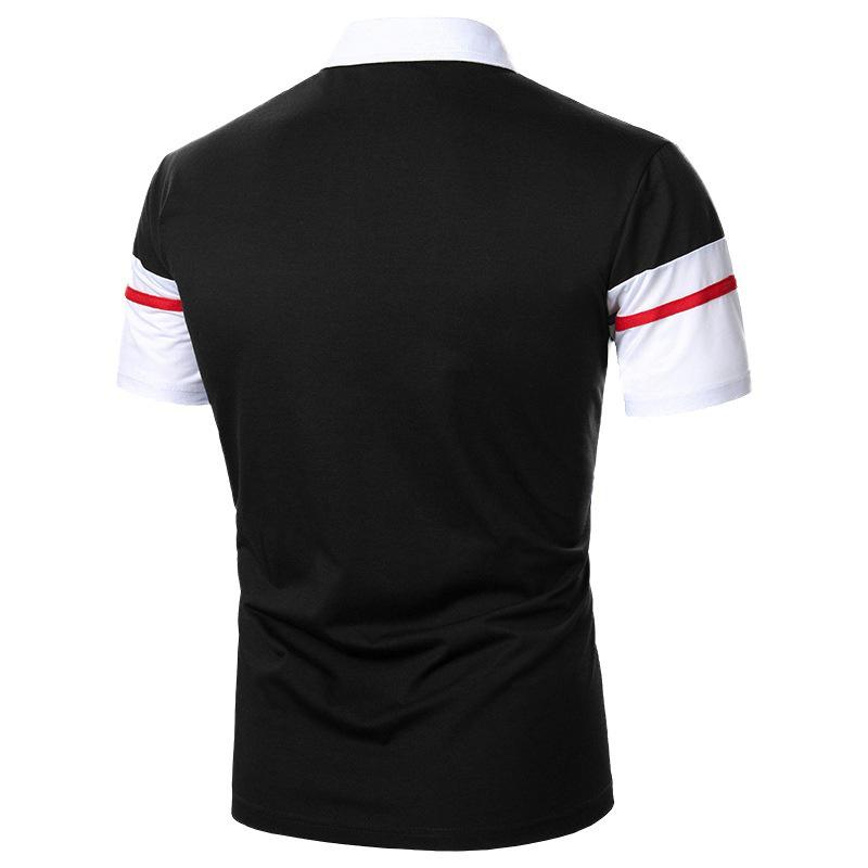 Men's New Lapel Short Sleeve Polo Patchwork T-Shirt Top