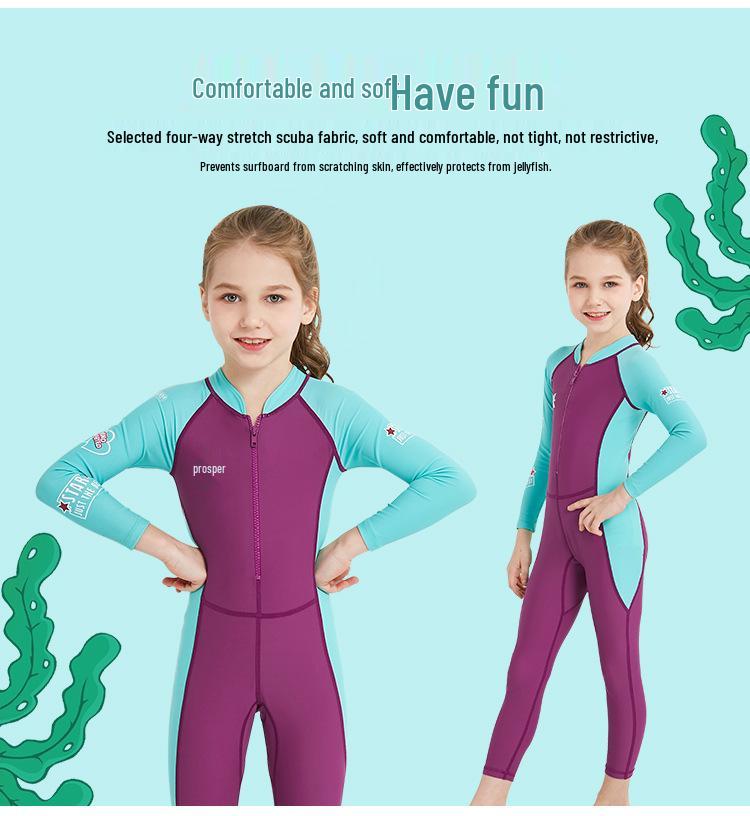 Children's Quick-Dry Long-Sleeve Swimsuit - Sun Protection, Summer One-Piece Dive Suit for Kids