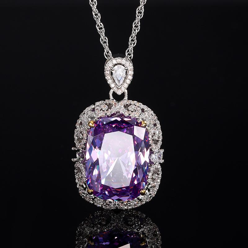 Jewelry Simulation Bird's Nest Cut Champagne Change Blue Temperament Fat Square Set Main Stone 15 * 20