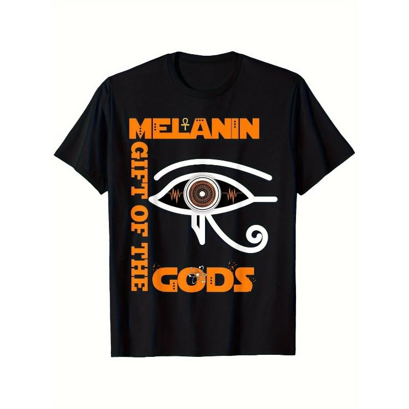 European sizes Melanin Gift of the Gods African Eye of Horus TShirt Black with Bold Orange & White Graphic Print Egyptian 2XL чёрный
